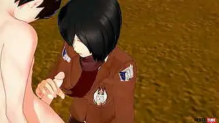 Shingeki no Kyojin Hentai - Mikasa, Eren'i mastürbe ettiriyor ve sonra Eren onunla sevişiyor - Asya Japon Manga Anime Hentai 3D Porn